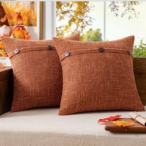 Rustic Brown Linen Triple Button Farmhouse Throw Pillow Covers-Pack of 2